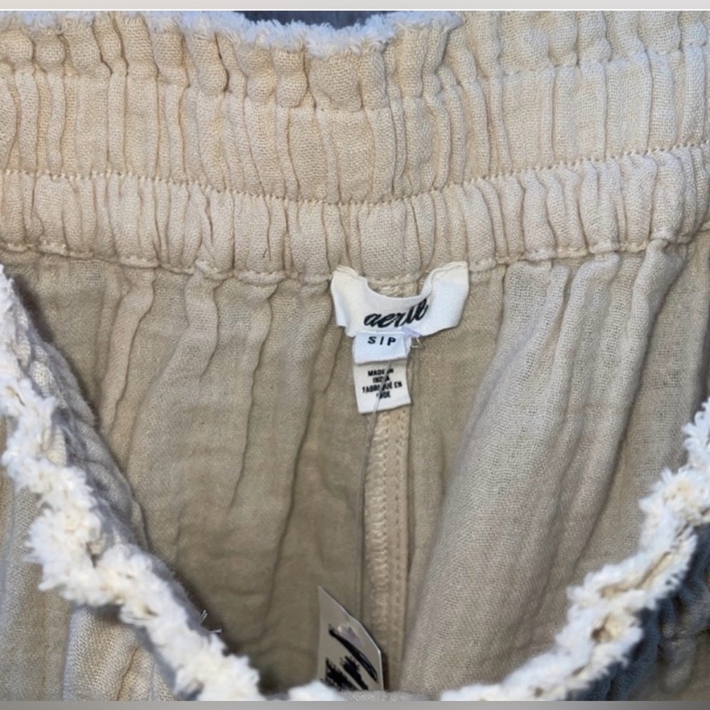 Aerie Pool To Party Gauze Shorts Cream High Waisted Boho Coastal Beach Linen, S - Picture 12 of 15